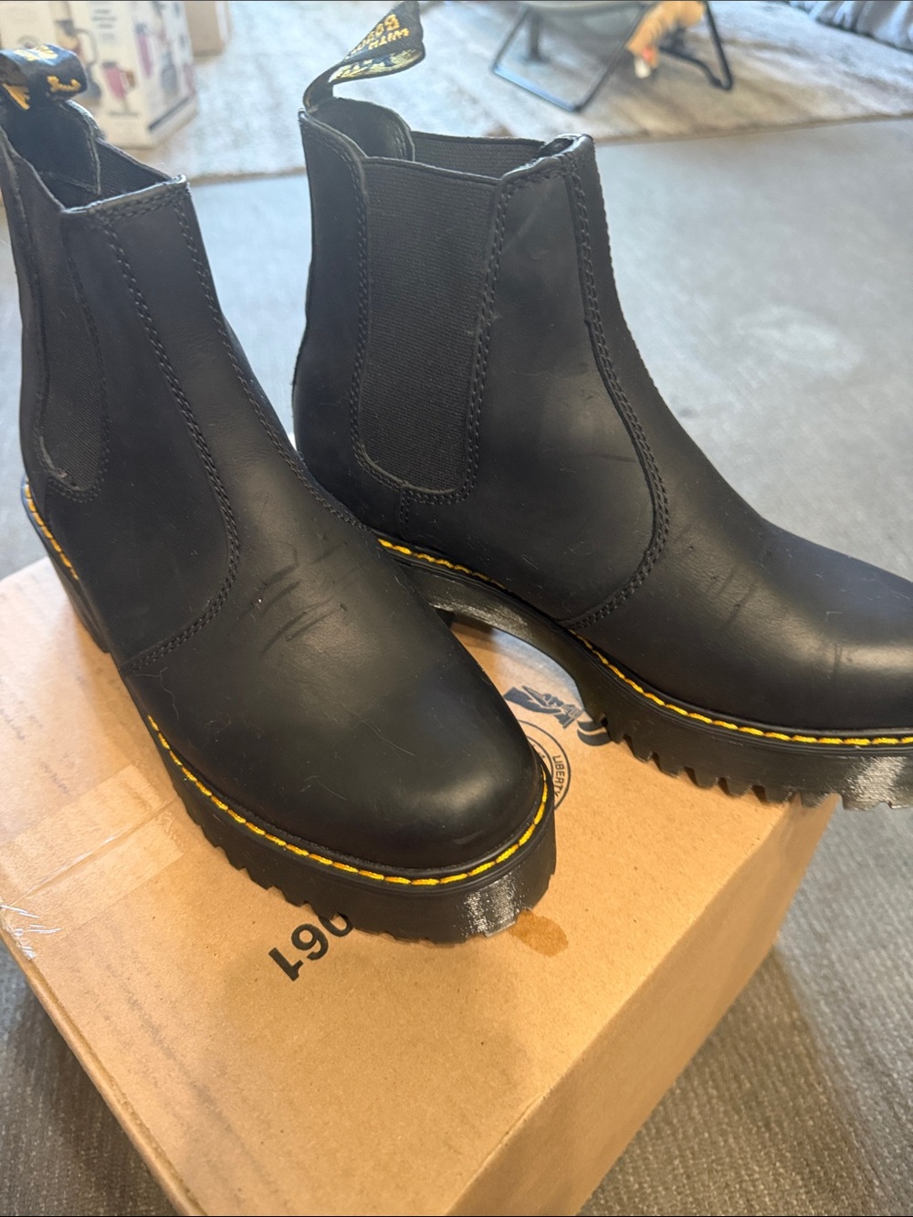 Dr. Martens Black Chelsea Boots with Yellow Stitching